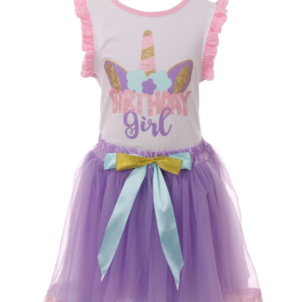 Toddler Girls Unicorn Floral 2 PCS Top Skirt Tutu Tulle Casual Outfit Set Cloth